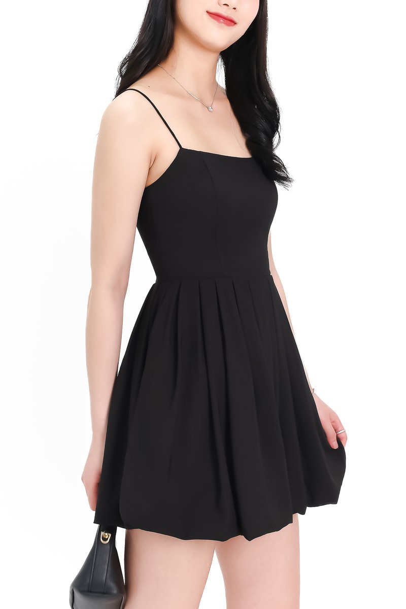 DEFECT | Pristy Pleat Bubble Hem Romper Dress in Black in S DEFECT | Pristy Pleat Bubble Hem Romper Dress in Black in S