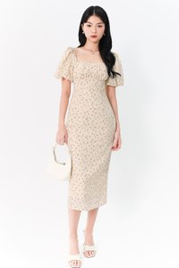 Fredaline Floral Midaxi Dress in Cream Yellow