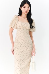 Fredaline Floral Midaxi Dress in Cream Yellow