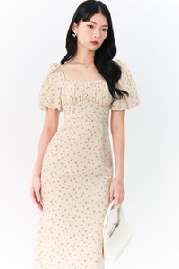 Fredaline Floral Midaxi Dress in Cream Yellow