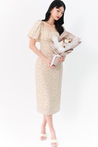 DEFECT | Fredaline Floral Midaxi Dress in Cream Yellow in XS