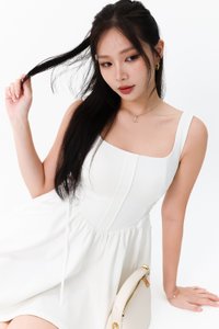 Layna Laced Up Petite Romper Dress in White Layna Laced Up Petite Romper Dress in White