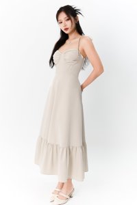 DEFECT | Tenya Tie Bustier Midaxi Dress in Oat XXS