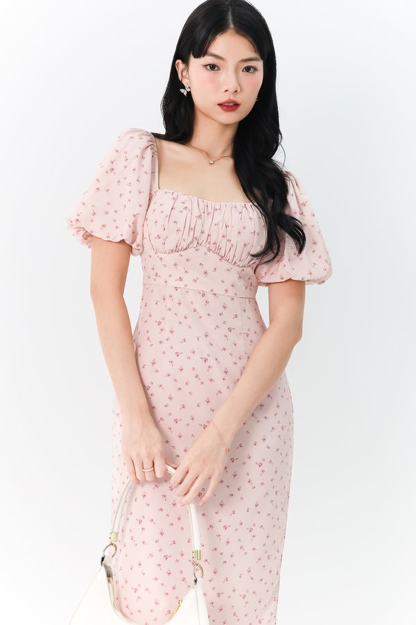 Fredaline Floral Midaxi Dress in Pastel Pink 