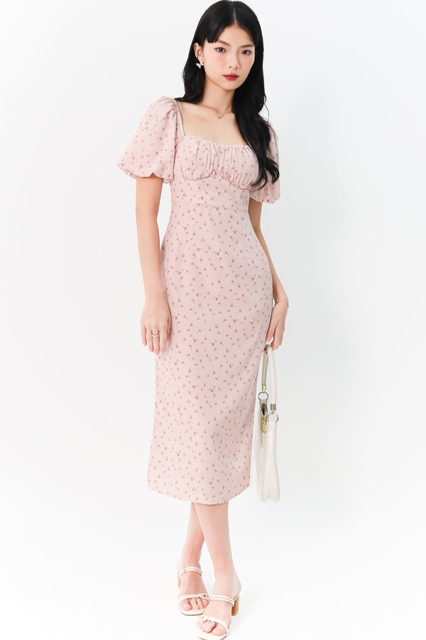 Fredaline Floral Midaxi Dress in Pastel Pink 