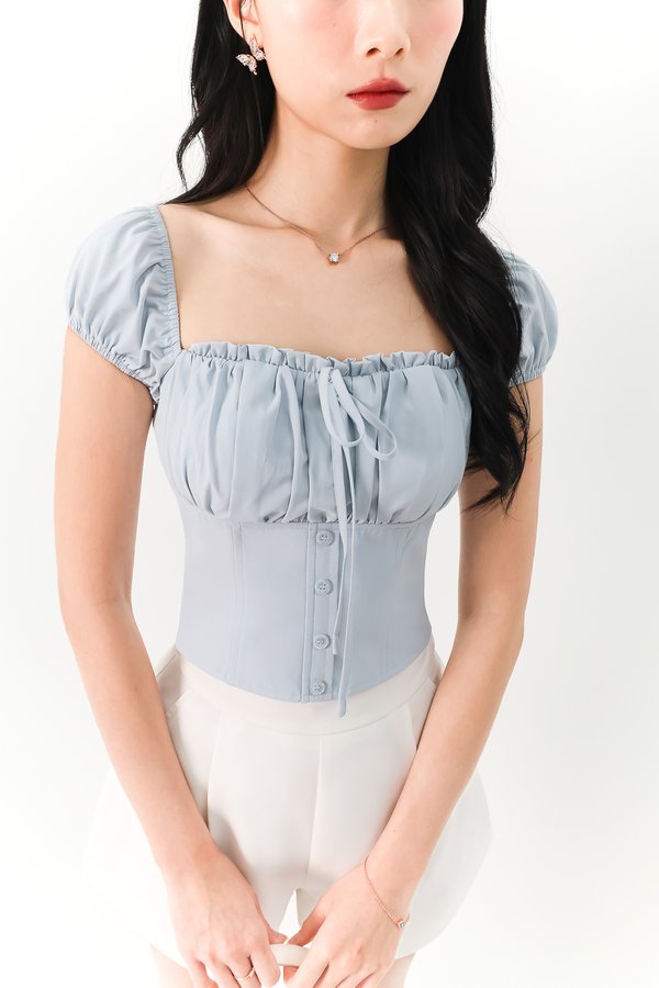 BACKORDER 2 | Sierra Sleeve Bustier Top in Light Blue