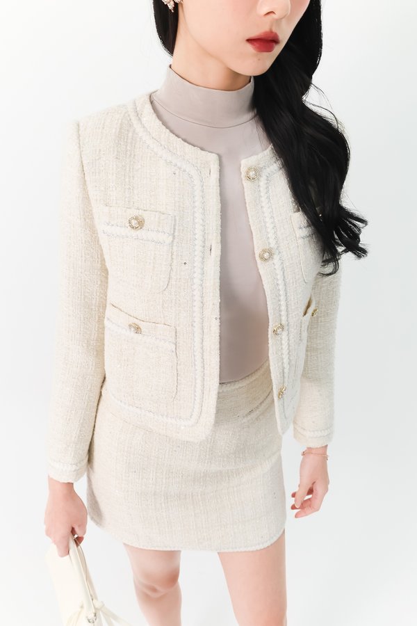 Tabina Tweed Co-ord Jacket in Cream White