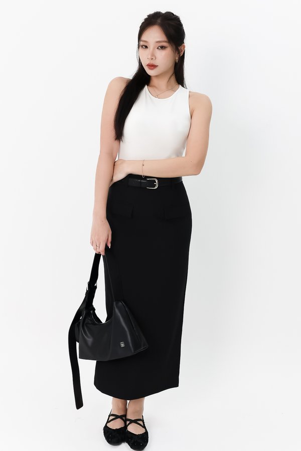 Bran Belted Midaxi Skirt in Black