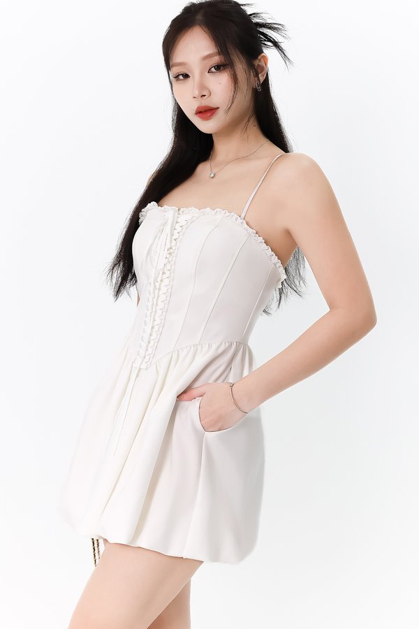 Camryn Corset Romper Dress in White