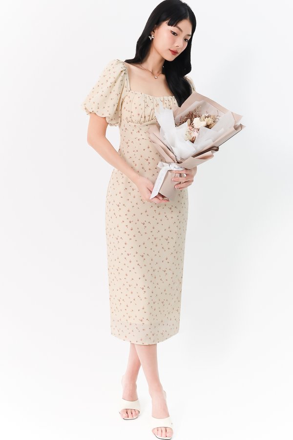 Fredaline Floral Midaxi Dress in Cream Yellow 