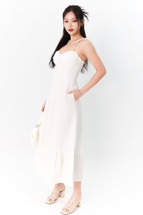 DEFECT | Tenya Tie Bustier Midaxi Dress in White in XS