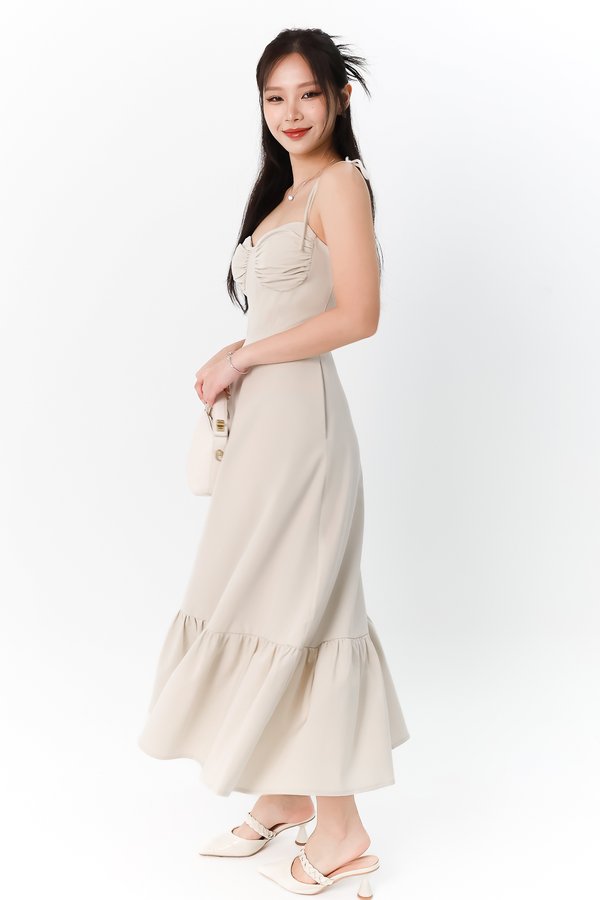 DEFECT | Tenya Tie Bustier Midaxi Dress in Oat in XL