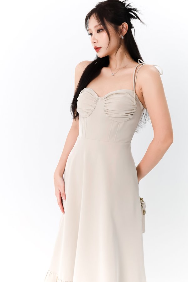 Tenya Tie Bustier Midaxi Dress in Oat