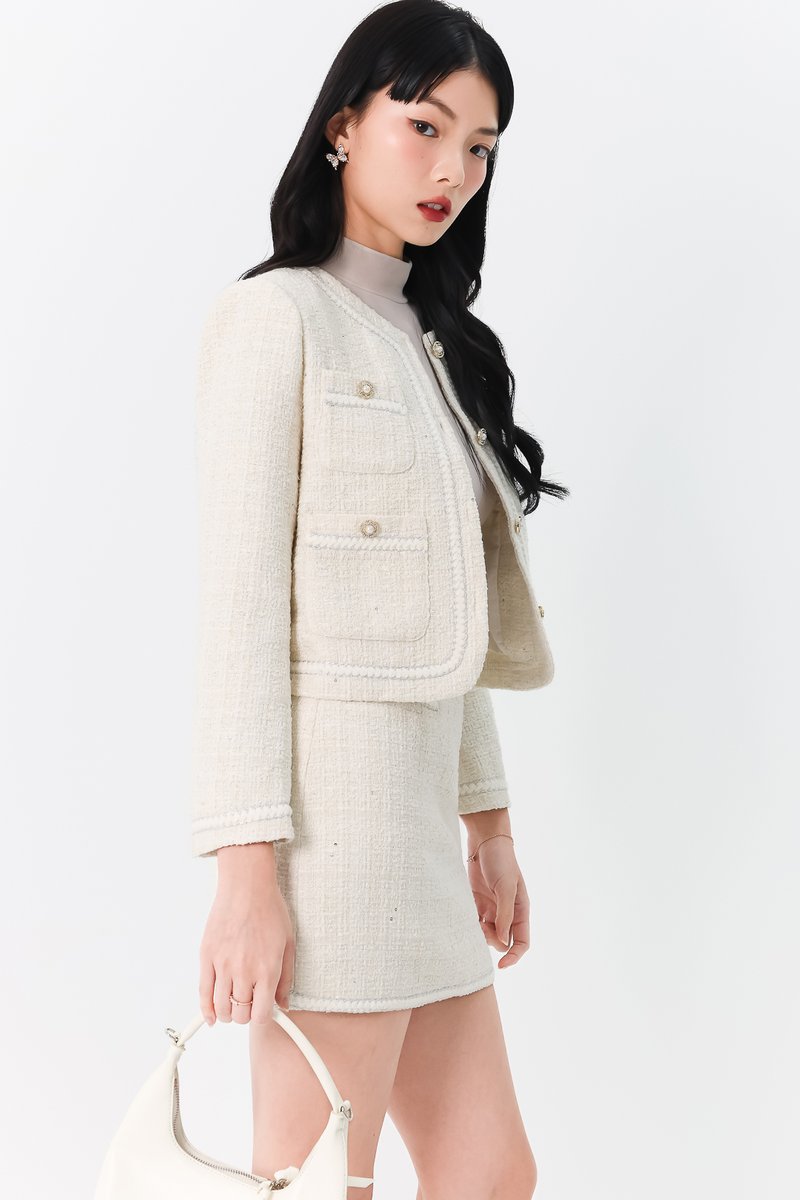 Tabina Tweed Co-ord Set in Cream White