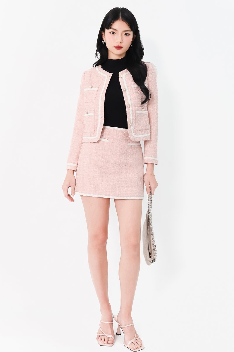 Tabina Tweed Co-ord Jacket in Pink Tabina Tweed Co-ord Jacket in Pink