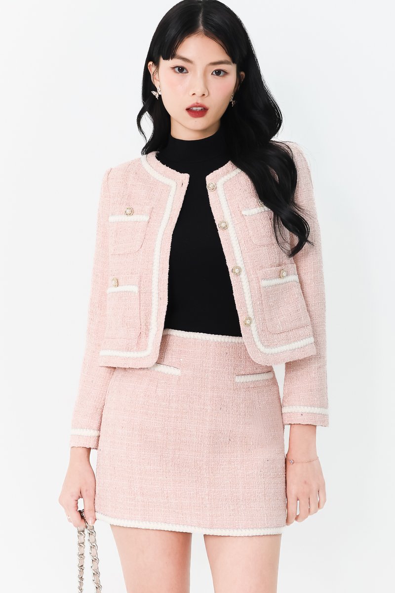 Tabina Tweed Co-ord Jacket in Pink Tabina Tweed Co-ord Jacket in Pink