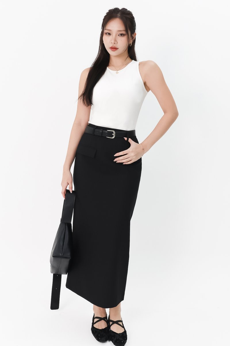 Bran Belted Midaxi Skirt in Black