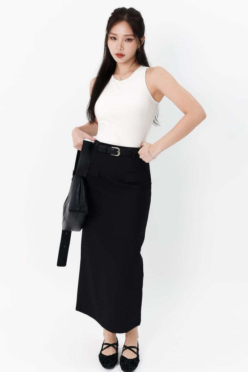 Bran Belted Midaxi Skirt in Black