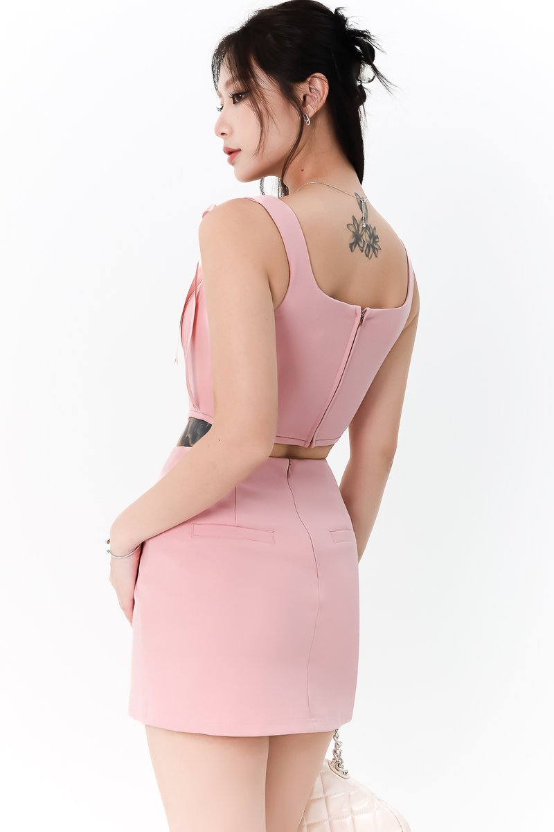 Calista Co-ord Pleated Top in Pink