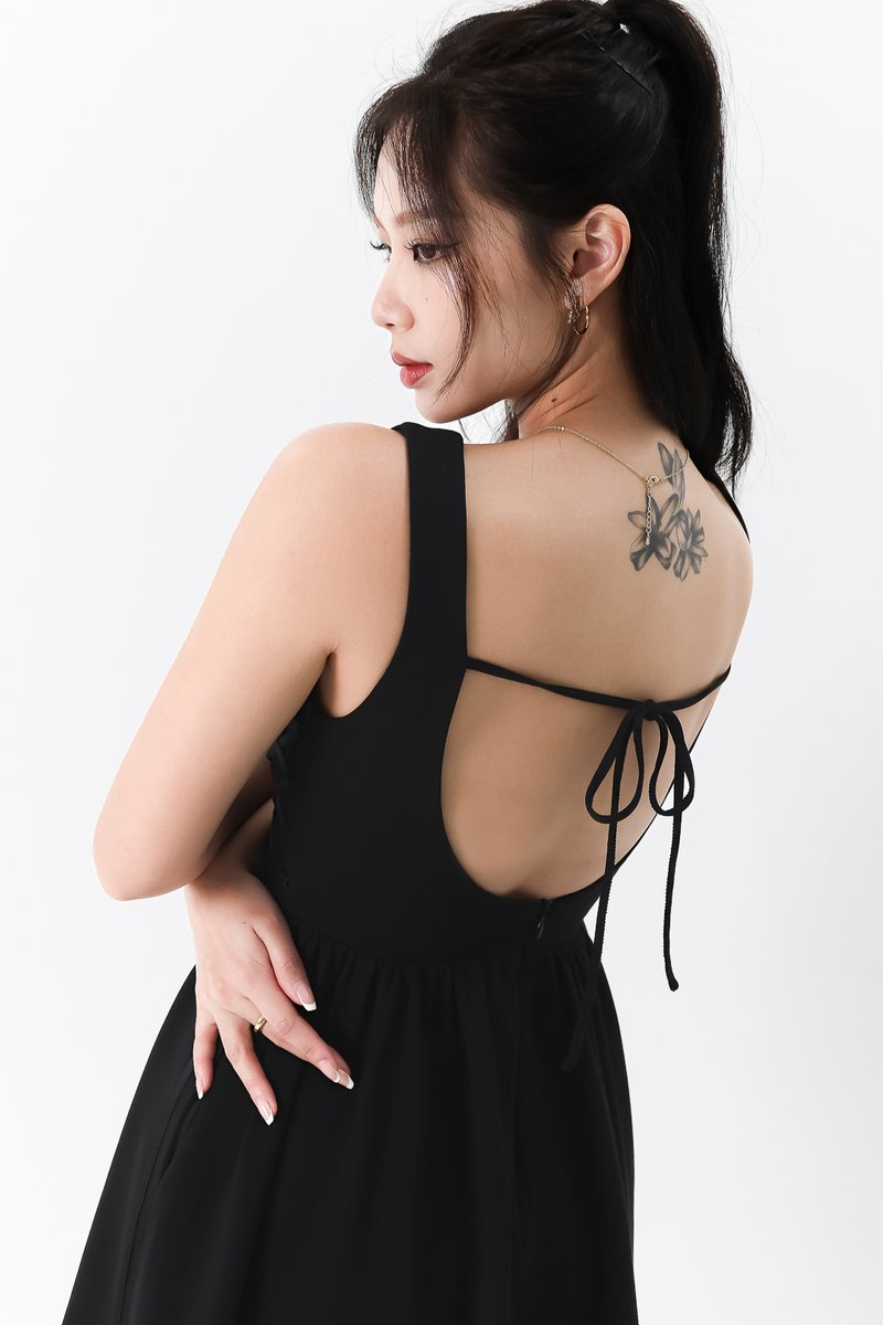 Layna Laced Up Petite Romper Dress in Black