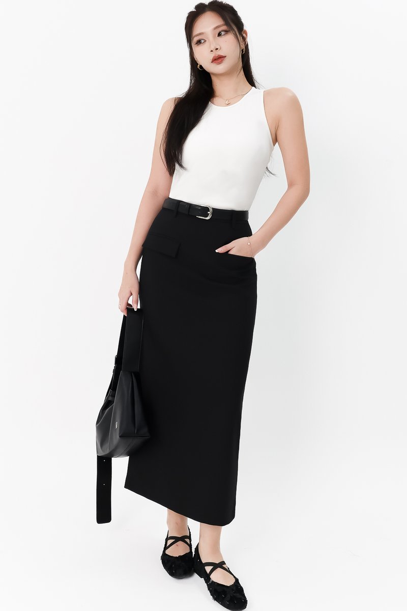 Bran Belted Midaxi Skirt in Black
