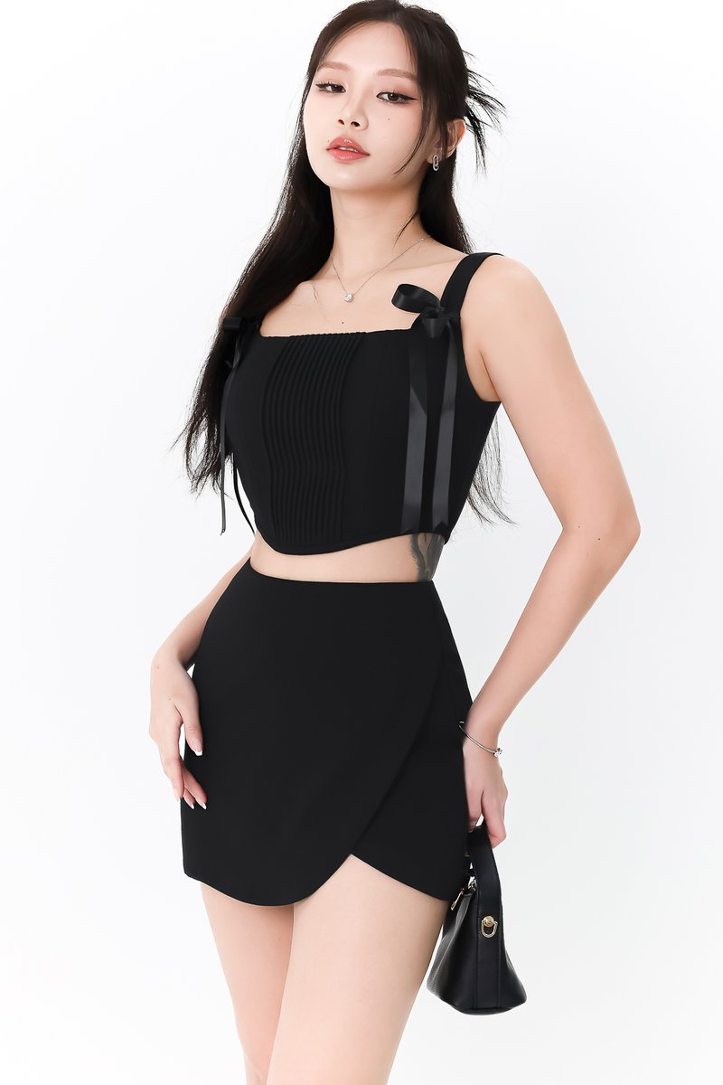Calista Co-ord Pleated Top in Black