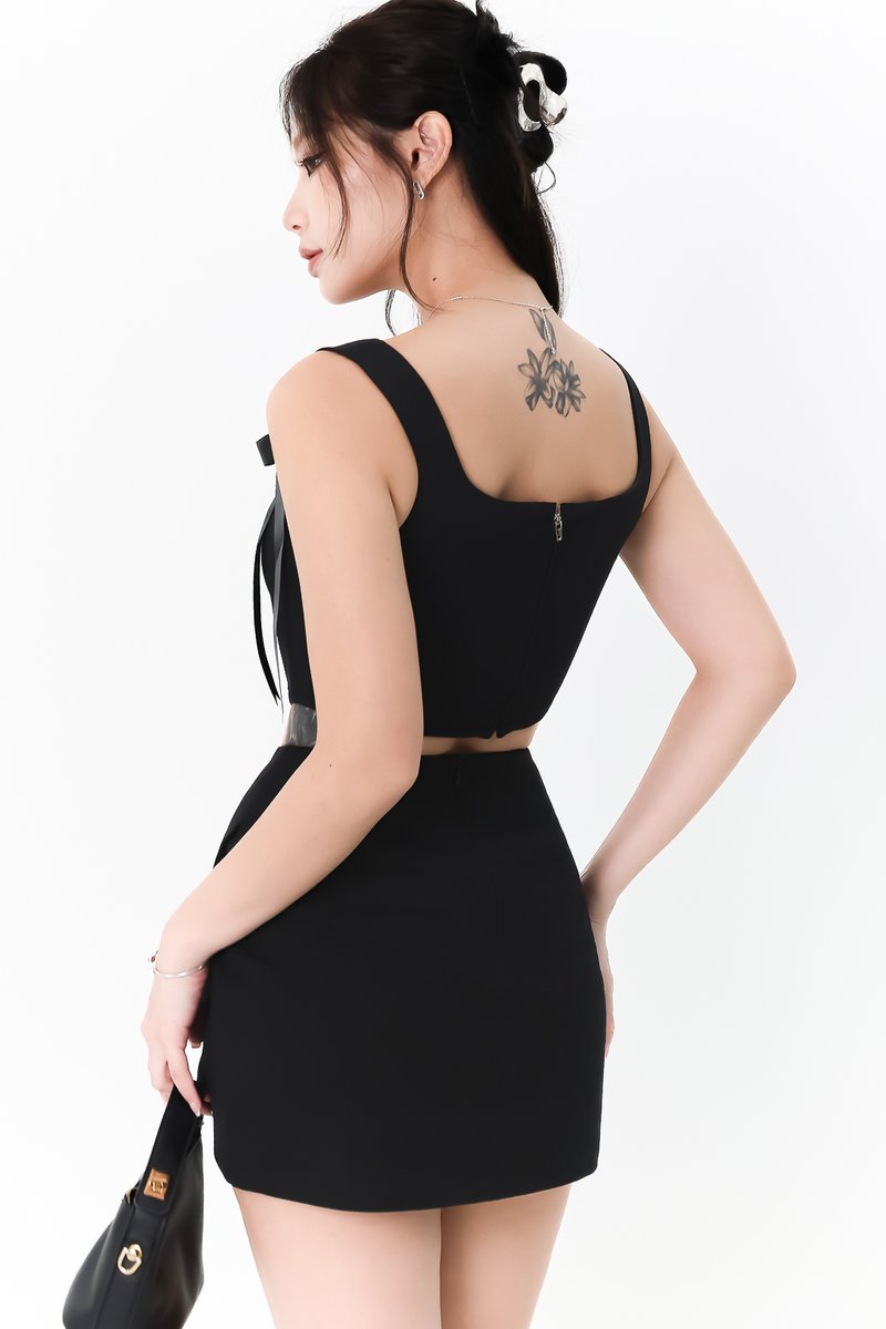 Calista Co-ord Pleated Top in Black