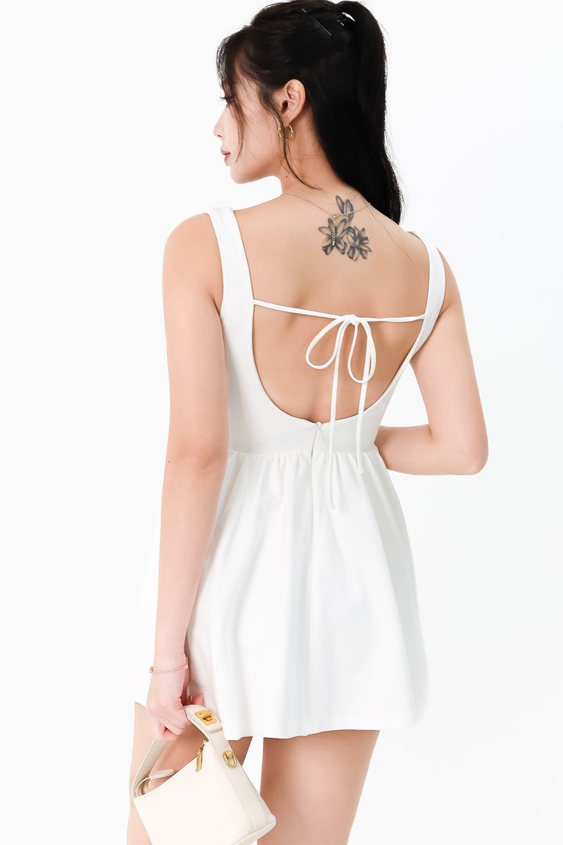 Layna Laced Up Petite Romper Dress in White