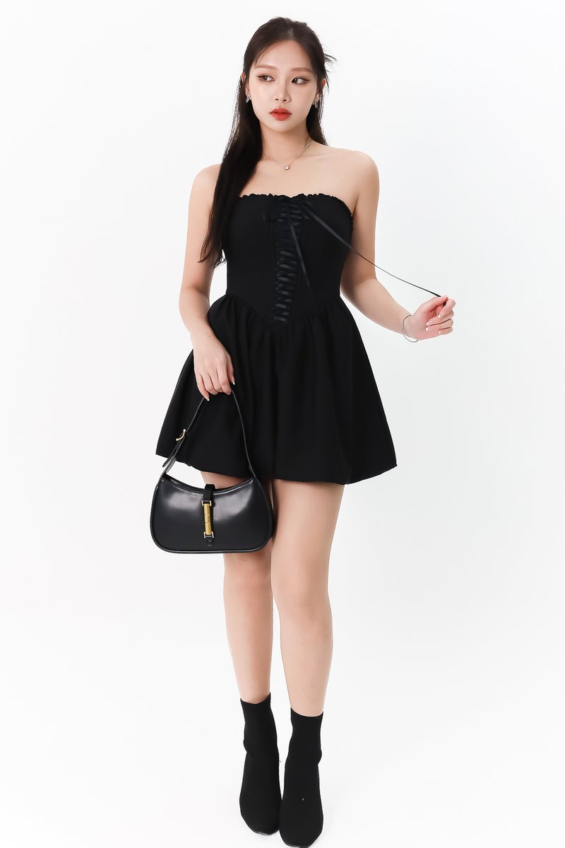 Camryn Corset Romper Dress in Black