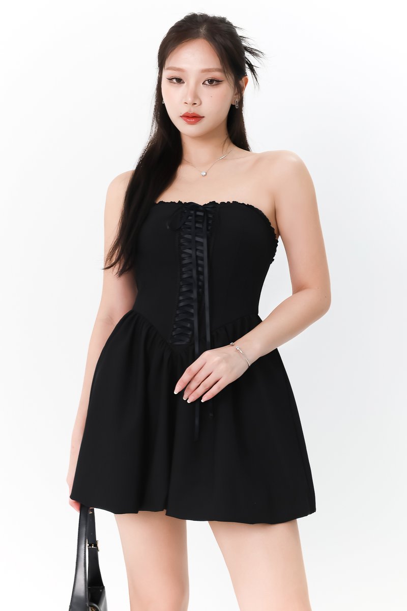 Camryn Corset Romper Dress in Black