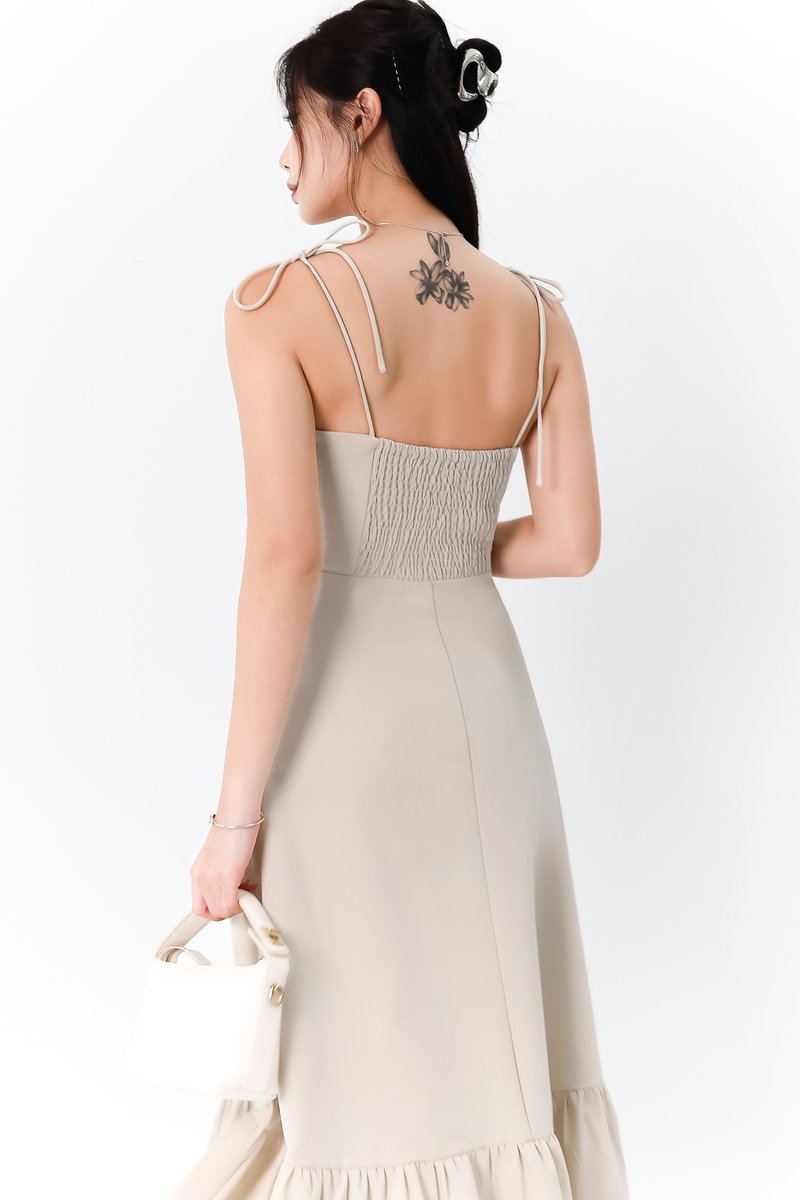 DEFECT | Tenya Tie Bustier Midaxi Dress in Oat in L