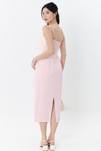 Prestine Pleat Midi Dress in Pastel Pink