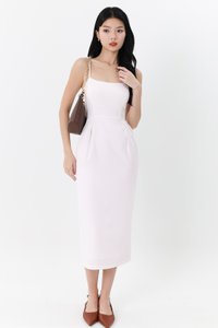 Prestine Pleat Midi Dress in White
