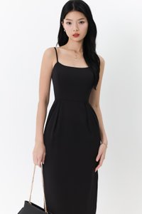 DEFECT | Prestine Pleat Midi Dress in Black in XXS
