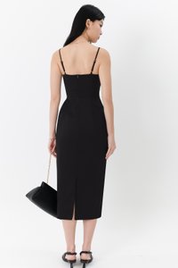 DEFECT | Prestine Pleat Midi Dress in Black in L