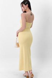 DEFECT | Pearlynn Padded Ruched Midi V2 in Yellow in M DEFECT | Pearlynn Padded Ruched Midi V2 in Yellow in M