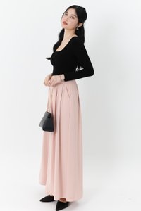 Fannie Flare Pleated Pants in Nude Pink ( Regular Length )