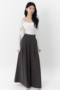 Fannie Flare Pleated Pants in Dark Grey ( Regular Length )