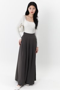 Fannie Flare Pleated Pants in Dark Grey ( Regular Length )