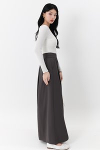 Fannie Flare Pleated Pants in Dark Grey ( Regular Length )