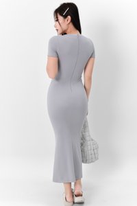 Perwin Padded Sleeved Midi in Grey Blue