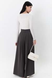 Fannie Flare Pleated Pants in Dark Grey ( Regular Length )