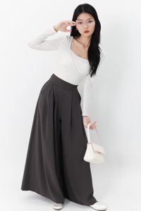 Fannie Flare Pleated Pants in Dark Grey ( Regular Length )