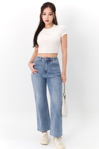 DEFECT | Raye Ribbon Embroidery Padded Tee in White x Cool Pink in M DEFECT | Raye Ribbon Embroidery Padded Tee in White x Cool Pink in M