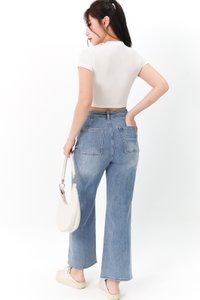 Raye Ribbon Embroidery Padded Tee in White x Cool Pink