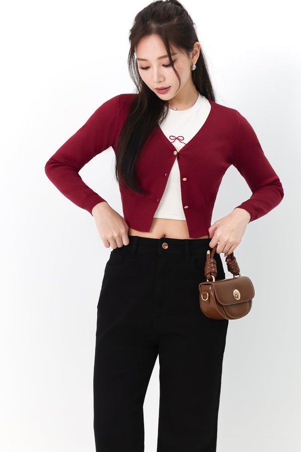 BACKORDER | Brie Button Knit Cardigan in Dark Cool Red