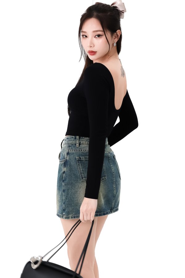 BACKORDER | Leria Low Back Sleeve Top in Black