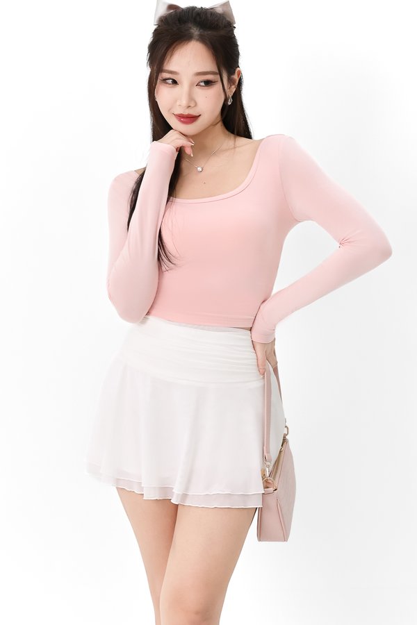 DEFECT | Leria Low Back Sleeve Top in Pastel Pink