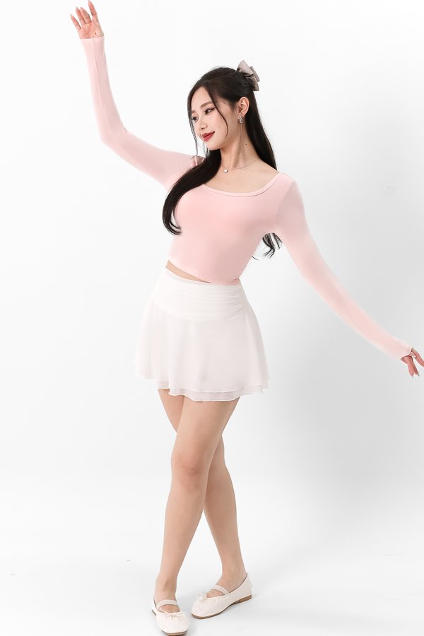 Leria Low Back Sleeve Top in Pastel Pink