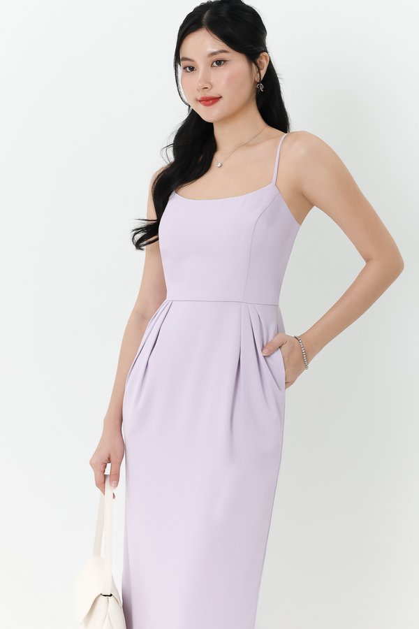 Prestine Pleat Midi Dress in Lilac